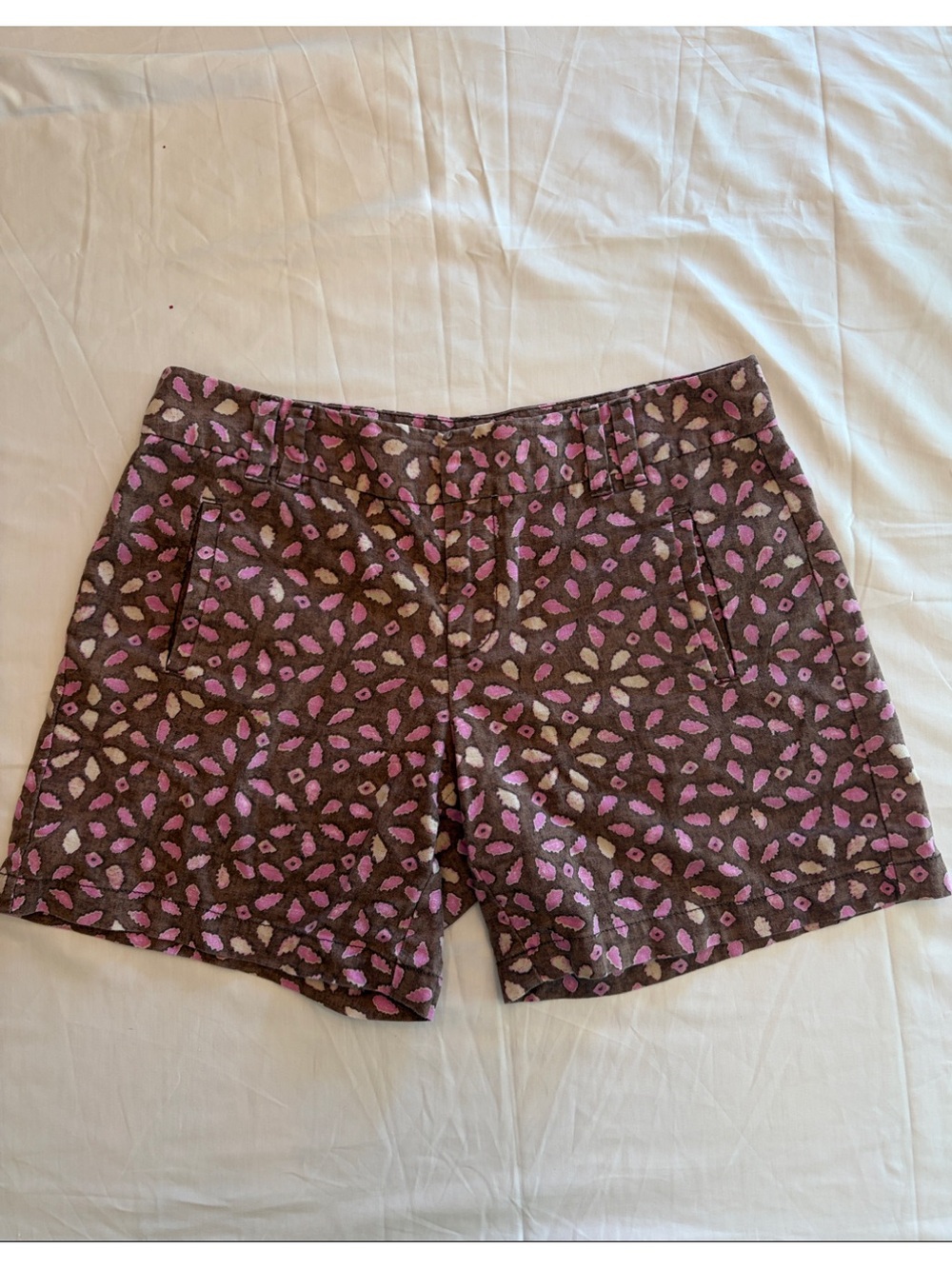 Ann Taylor Factory Brown Floral Mosaic Shorts with Pink Accents
